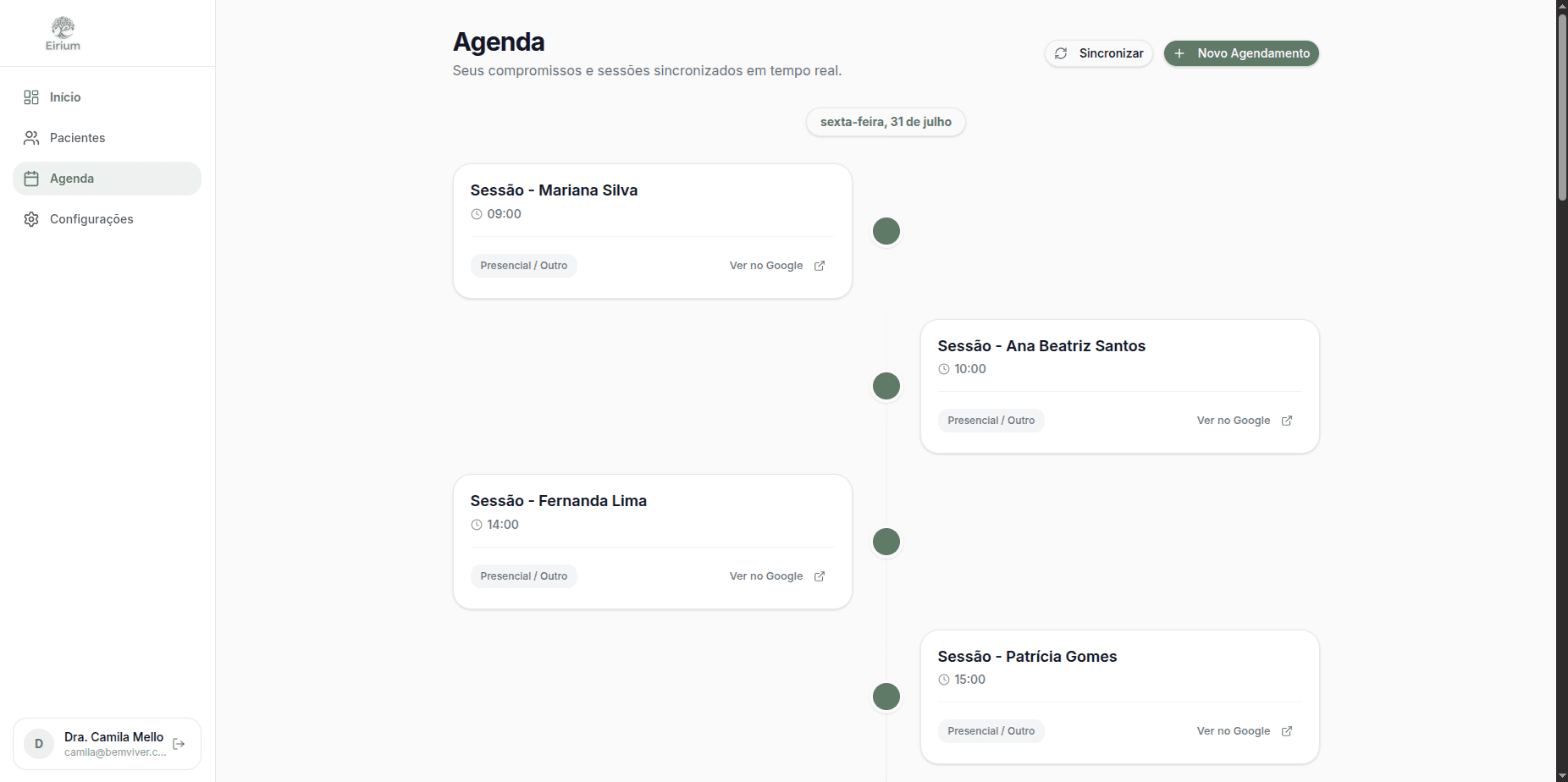 Agenda online integrada para sessões de terapia